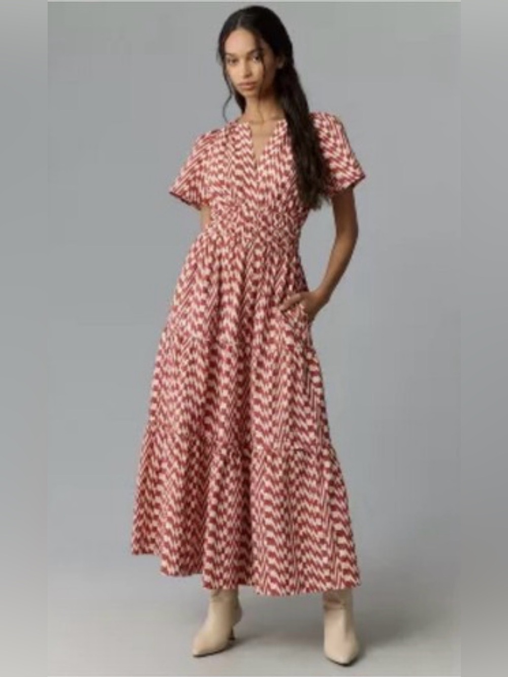 Anthropologie Sommerset Red and White Printed Maxi Dress